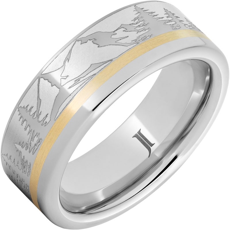 Serinium&reg; Ring With 14K Gold Inlay and Mountain Pine Forest Engraving
