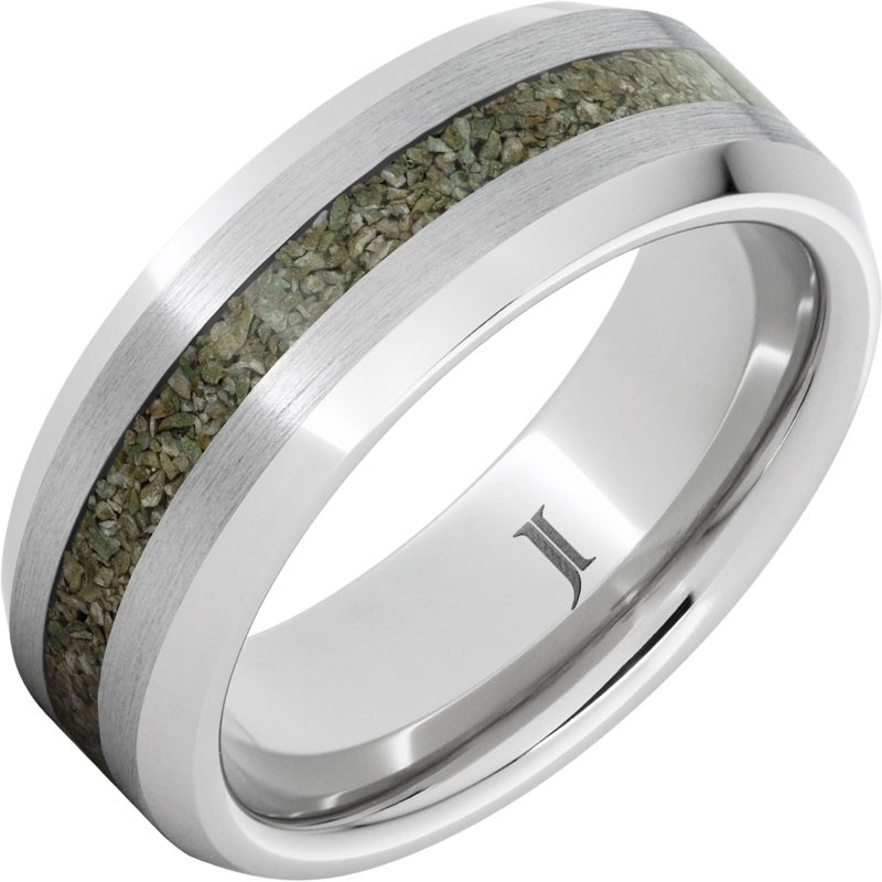 Serinium&reg; Ring with Rare Green Fossil Dinosaur Bone Inlay