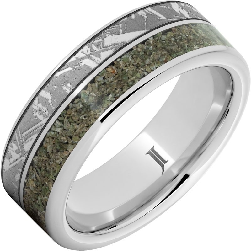 Death from the Sky - Serinium&reg; Dinosaur Fossil Inlay Ring with Meteorite Engraving