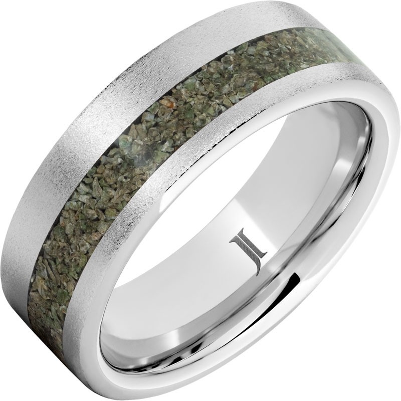 Serinium&reg; Ring with Green Dinosaur Bone Inlay and Stone Finish