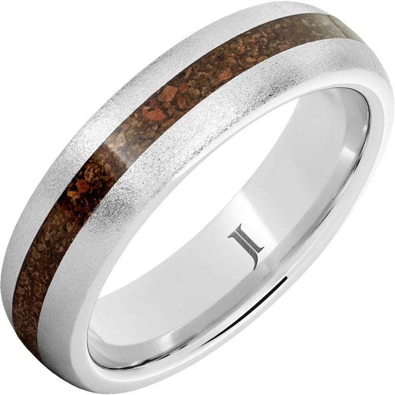 Serinium&reg; Ring with Therapod Dinosaur Fossil Bone Inlay and Stone Finish