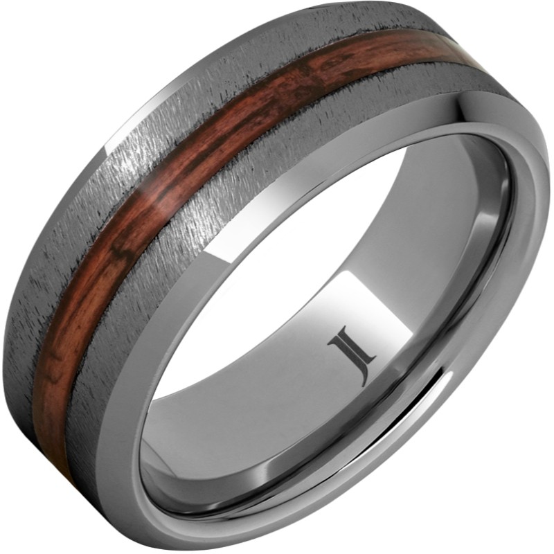 Barrel Aged&trade; Rugged Tungsten&trade; Ring with Cabernet Wood Inlay and Grain Finish