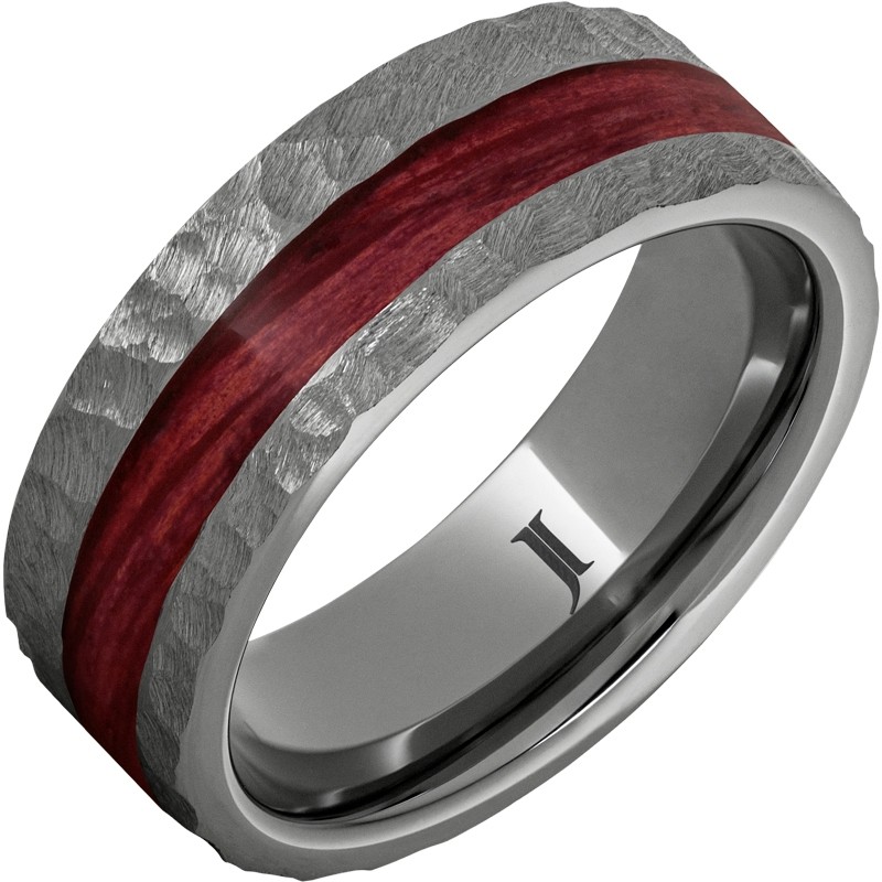 Barrel Aged&trade; Rugged Tungsten&trade; Ring with Cabernet Wood Inlay and Moon Crater Carving