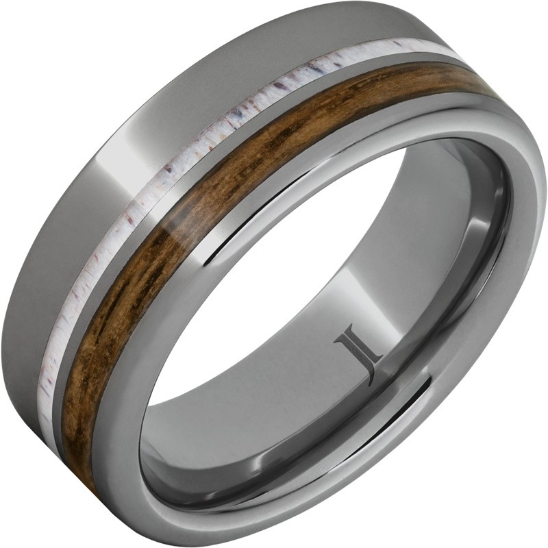Barrel Aged&trade; Rugged Tungsten&trade; Ring with Bourbon Wood and Deer Antler Inlays