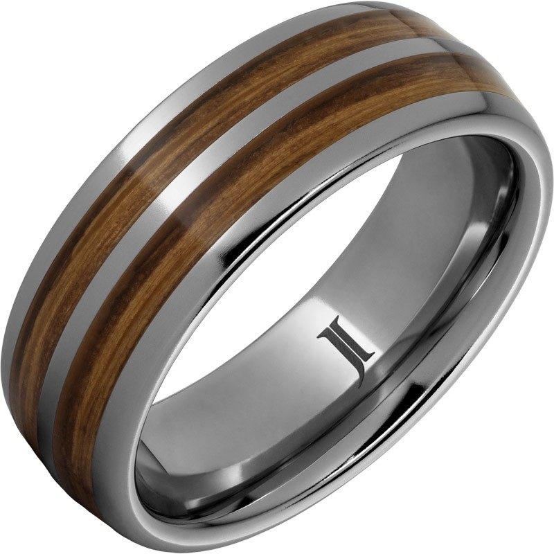 Double Barrel - Barrel Aged&trade; Rugged Tungsten&trade; Dome Ring with Bourbon Inlays
