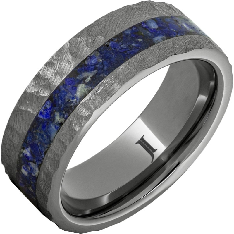 Rugged Tungsten&trade; Ring with Lapis Lazuli Inlay and Moon Crater Finish