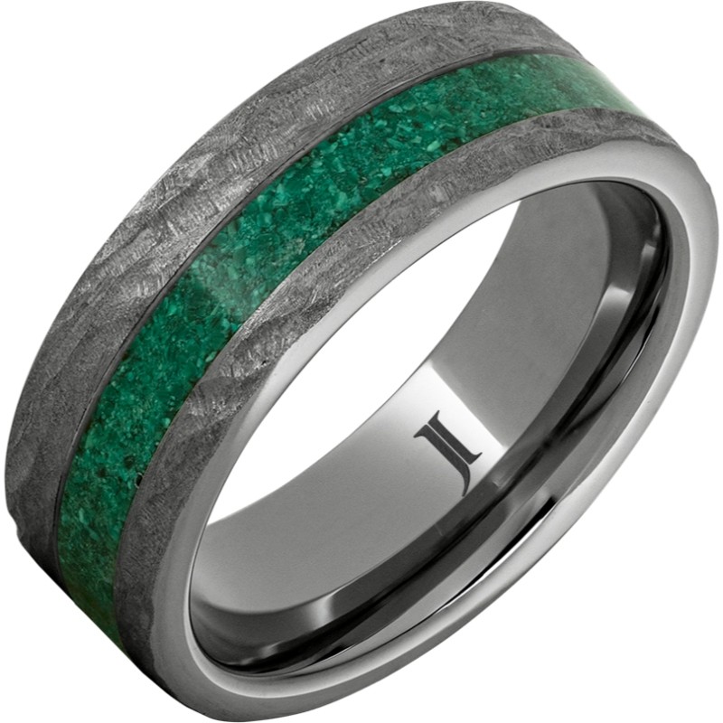 Rugged Tungsten&trade; Ring with Malachite Inlay and Bark Finish