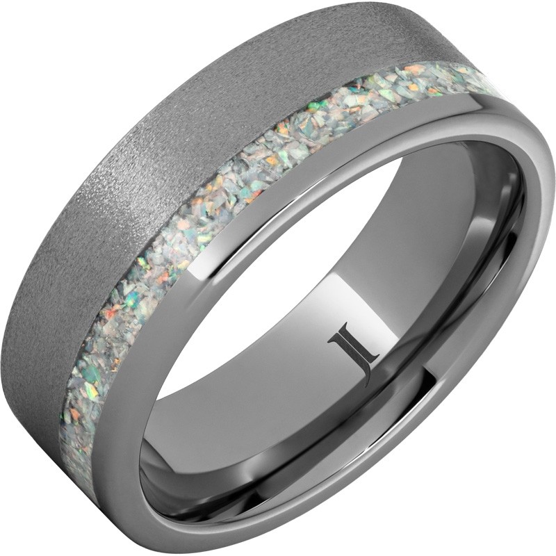 Rugged Tungsten&trade; Ring with Opal Inlay and Stone Finish