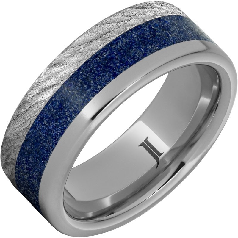 Rugged Tungsten&trade; Ring with Lapis Lazuli Inlay and Bark Finish