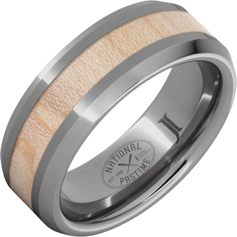 National Pastime Collection&trade; Rugged Tungsten&trade; Ring with Vintage Maple Baseball Bat Wood Inlay
