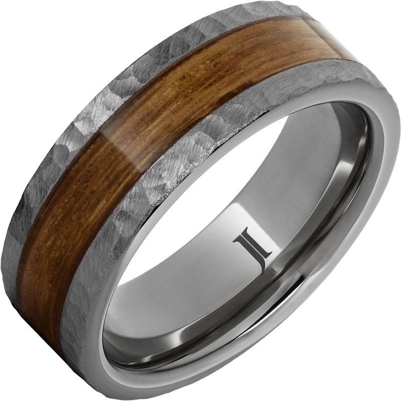 Barrel Aged&trade; Rugged Tungsten&trade; Ring with Bourbon Inlay and Moon Crater Finish