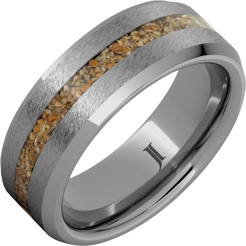 Rugged Tungsten&trade; Ring with Brown Dinosaur Fossil Bone
