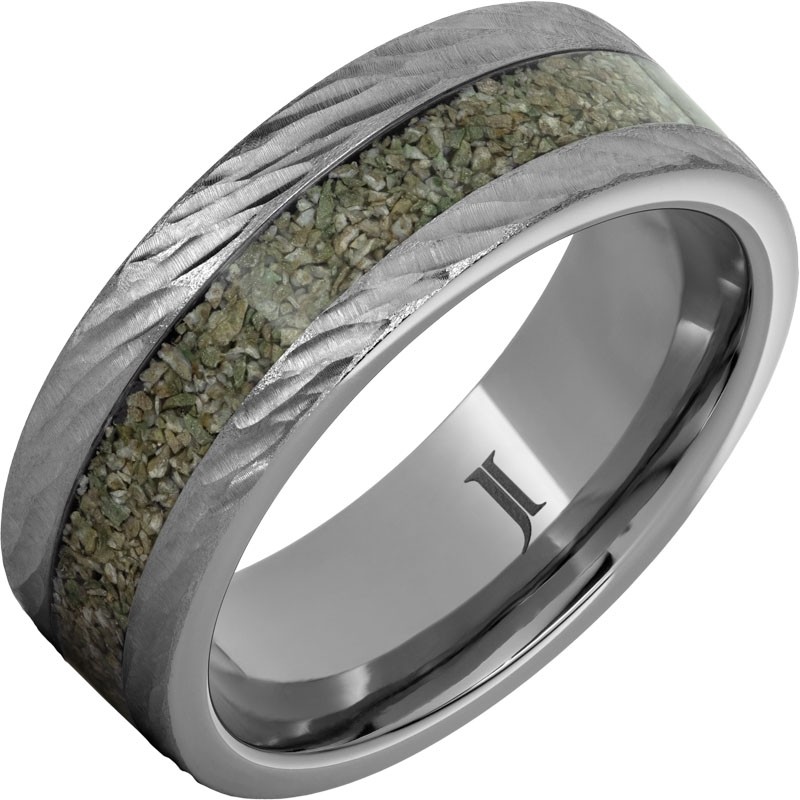 Rugged Tungsten&trade; Ring with Green Dinosaur Bone Inlay
