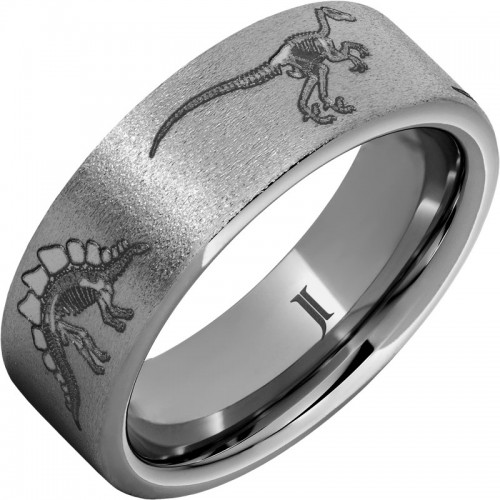 Rugged Tungsten&trade; Dinosaur Fossil Skeleton Engraved Ring