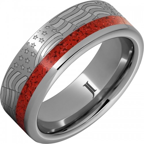 Old Glory - Coral Inlay Rugged Tungsten&trade; Ring