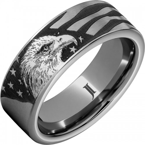 The American Eagle - Rugged Tungsten&trade; Ring With Bald Eagle and American Flag Engraving