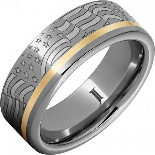 Old Glory - Rugged Tungsten&trade; American Flag Ring with 14K Gold Inlay