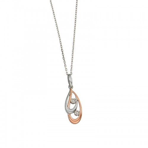 925 Silver Rose Gold Tt Intertwined Double Teardrop With Clear Cz Design