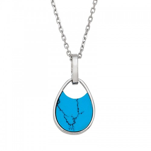 925 Silver Pear Shape Pendant With Synthetic Turquoise And Cz'S