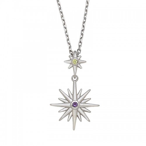 925 Silver Shining Star With Peridot And Amethyst Pendant