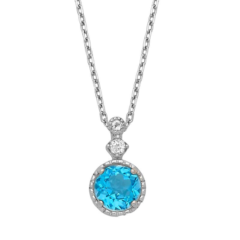 925 Silver Pendant With A Round Swiss Blue Topaz Center And White Topaz Accents