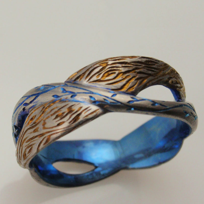 Custom Titanium Leaf & Bark Ring