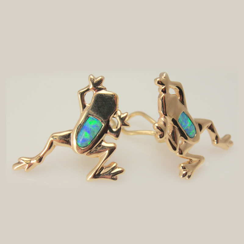 Custom Opal Frog Stud Earrings