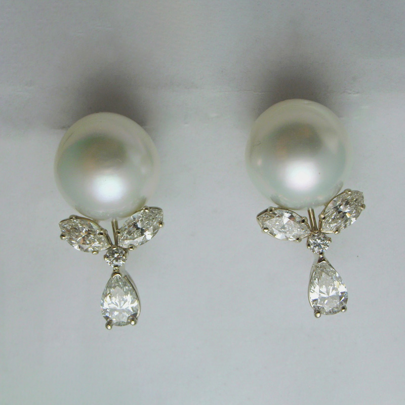 Custom Diamond & Pearl Earrings