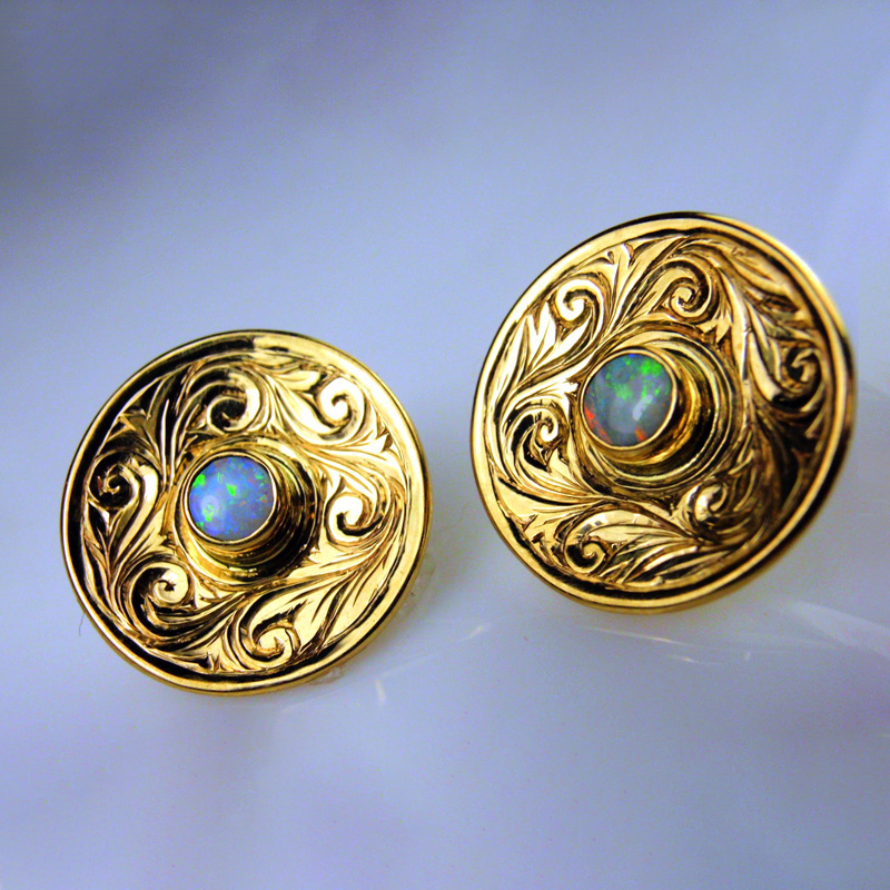 Custom Engraved Opal Centers Earrings