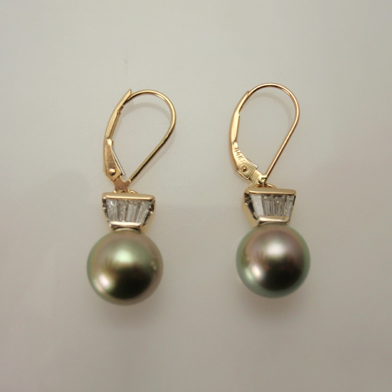 Custom Tahitian Pearl & Diamond Earrings