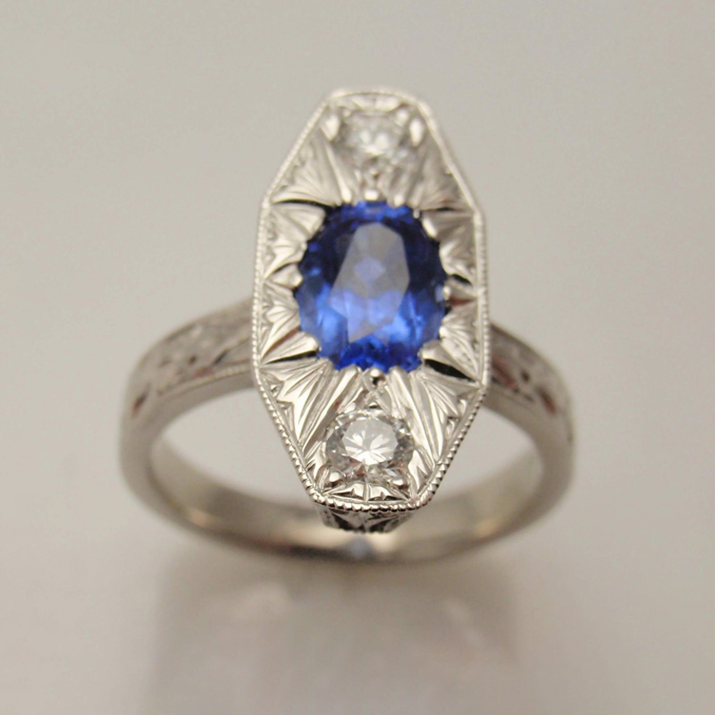 Custom Sapphire & Diamond Ring - 1000302