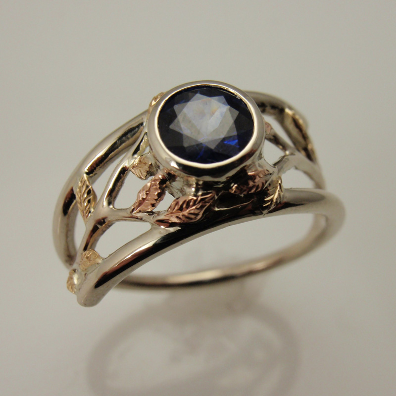Custom Sapphire Vine & Leaf Ring