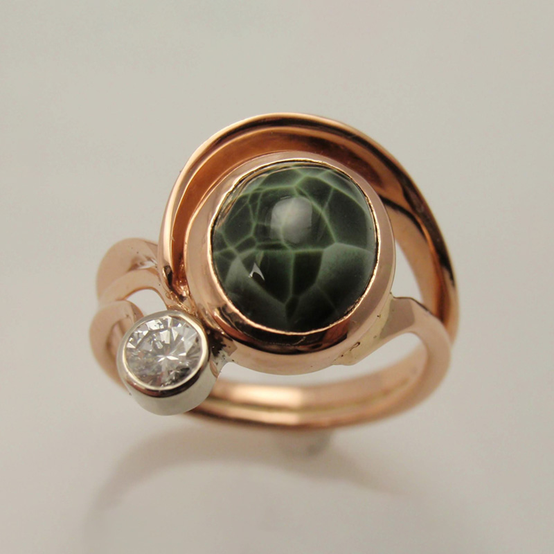 Custom Gemstone & Diamond Swirl Ring