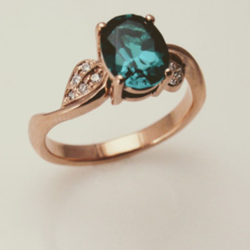 Custom Leaf Design Oval Gem Ring