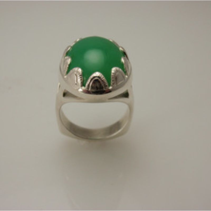 Custom Silver Scalloped Bezel Ring