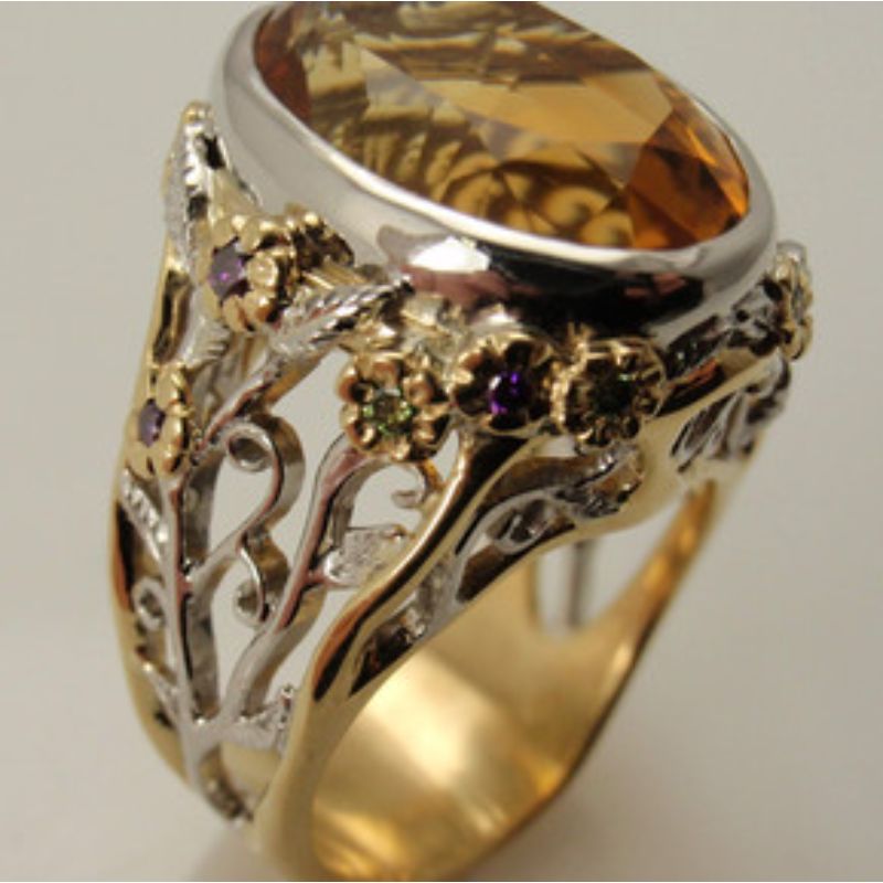 Custom Citrine Floral Accent Ring