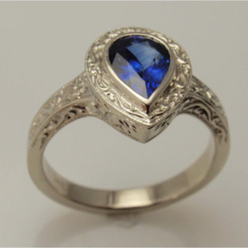 Custom Engraved Halo Sapphire Ring
