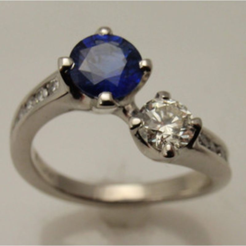 Custom Diamond & Sapphire Two Stone Ring