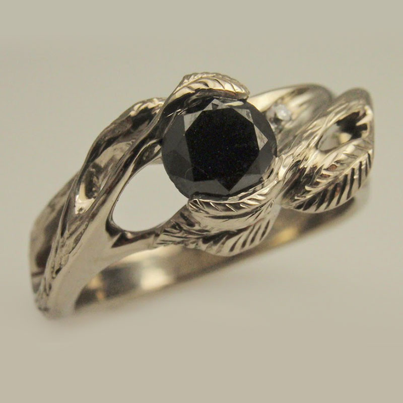 Custom Black Diamond Leaf Ring