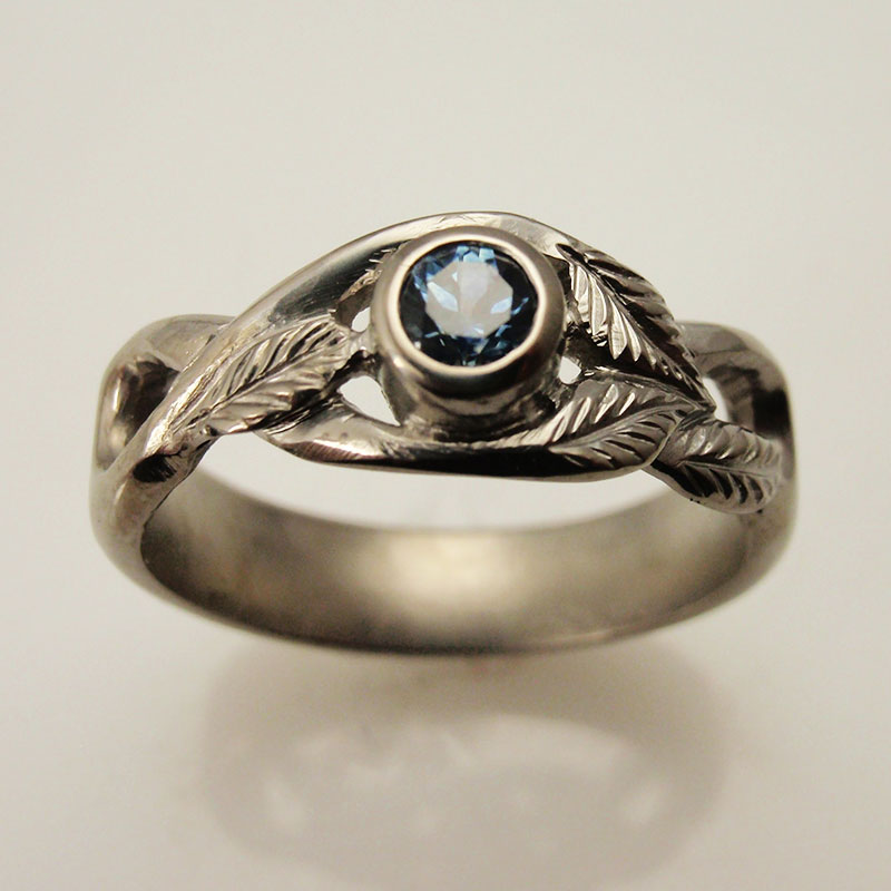 Custom Bezel Set Leaf Accent Ring