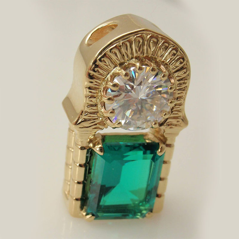 Custom Moissanite & Emerald Pendant