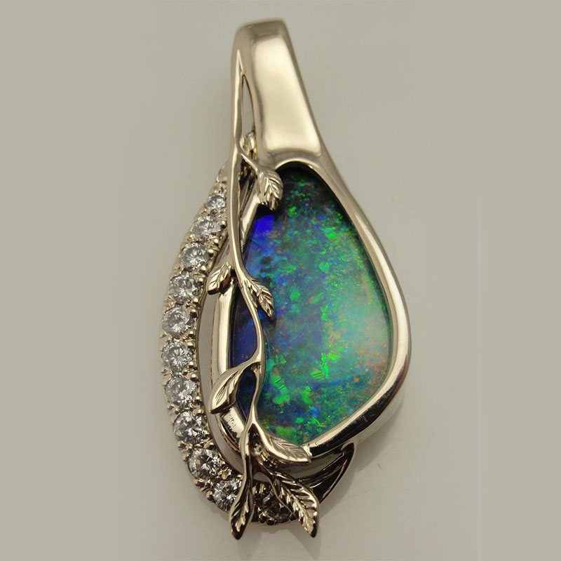 Custom Opal & Diamond Pendant