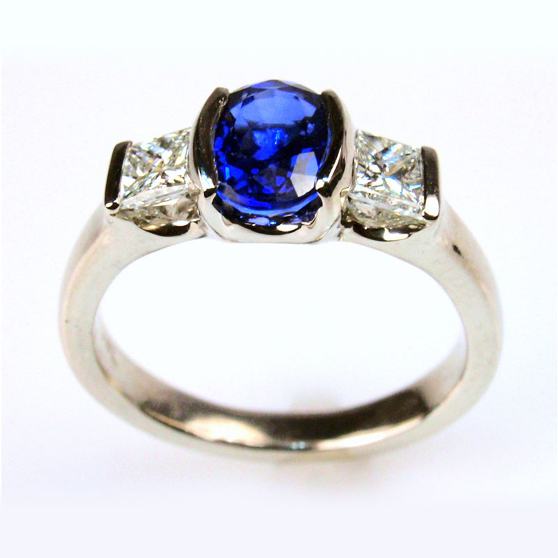 Custom Sapphire & Diamond Three Stone Ring