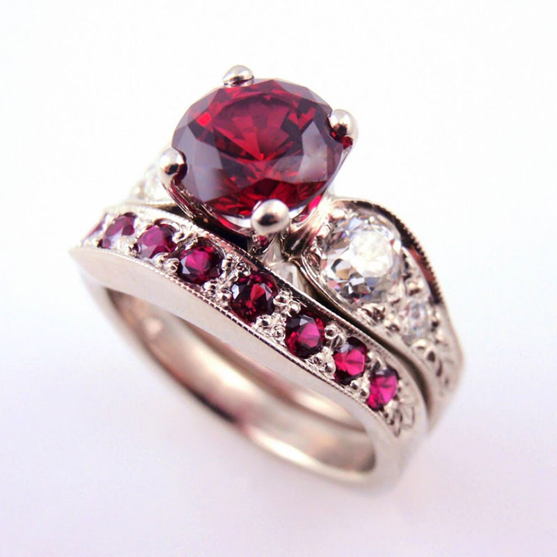 Custom Ruby & Diamond Wedding Set