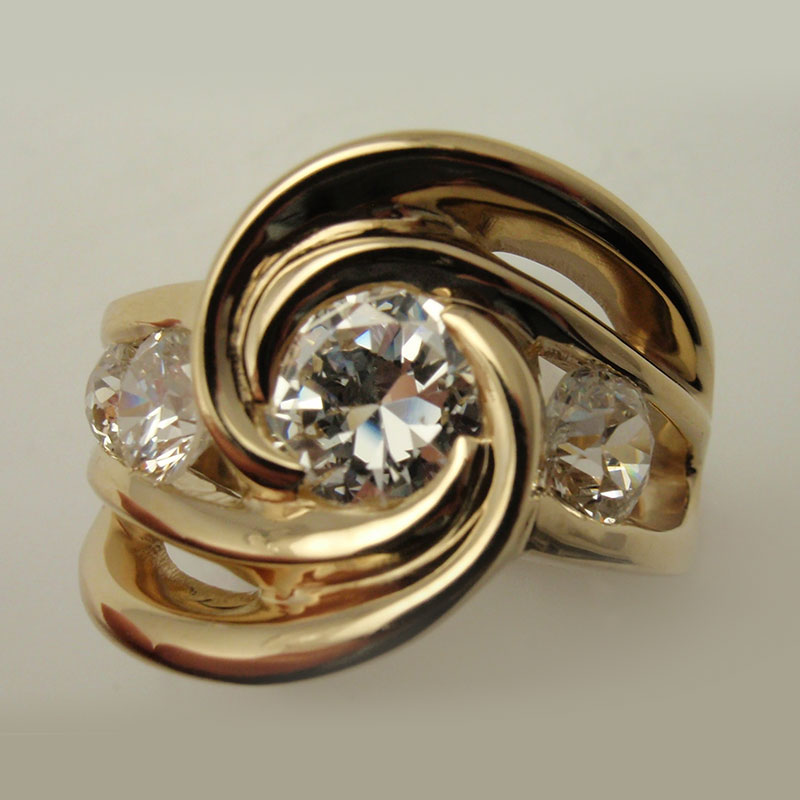 Custom Three Stone Diamond Swirl Ring