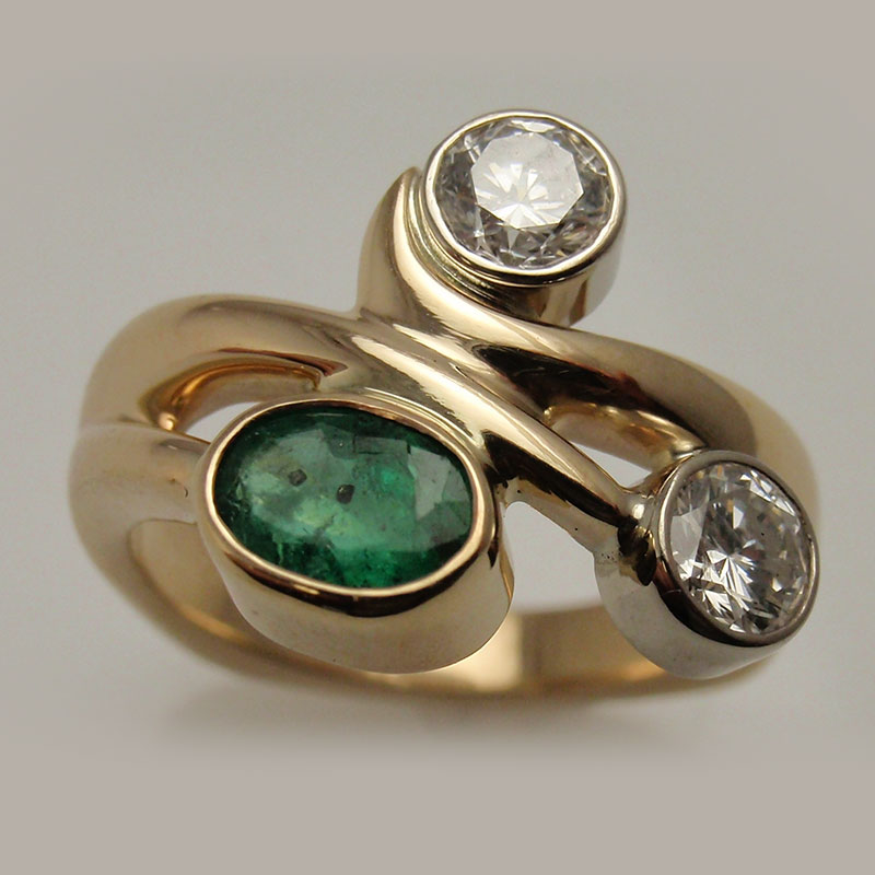 Custom Emerald & Diamond Three Stone Ring