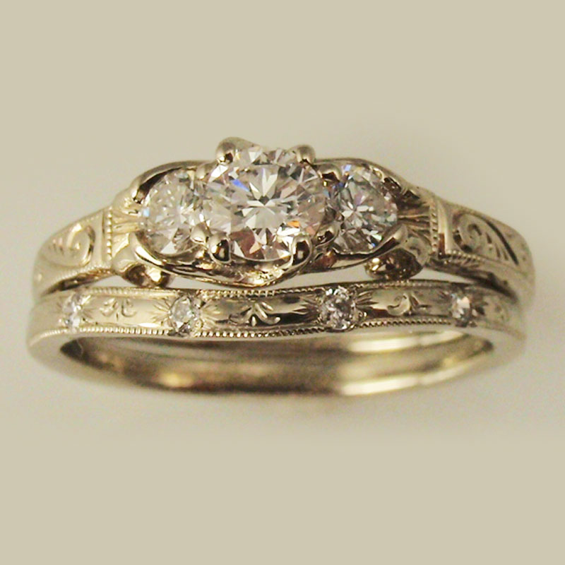 Custom Three Stone Vintage Wedding Set