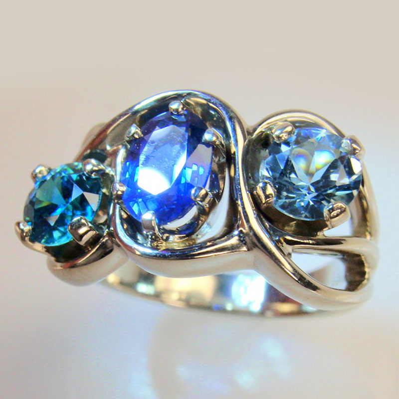 Custom Sapphire & Blue Diamond Ring