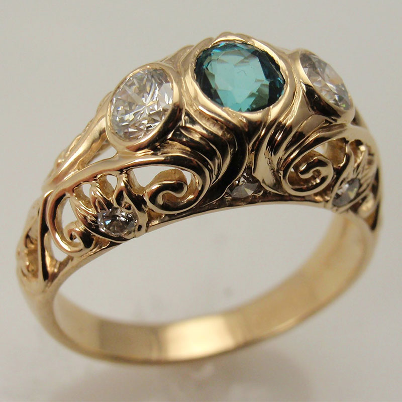 Custom Three Stone Filigree Ring
