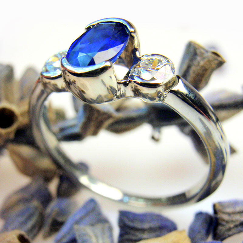 Custom Sapphire & Diamond Three Stone Ring